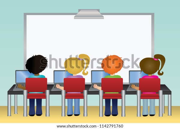 School Students Using Laptop Computers Classroom Stock Vector (Royalty ...