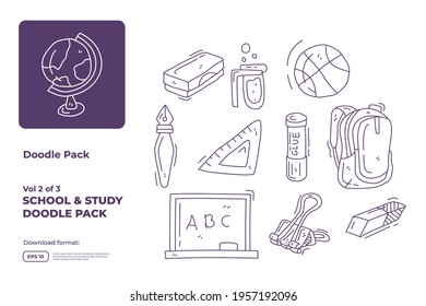 School and study doodle icon illustration set with thin outline style vector illustration