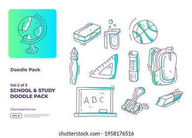 School and study doodle icon illustration set with gradient color line style vector illustration