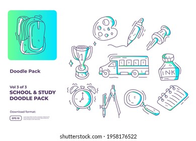 School and study doodle icon illustration set with gradient color line style vector illustration