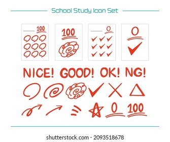 School Study Icon Set. 0 points.  100 points. Scoring.  Vector illustration.