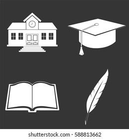 School and study icons set isolated on  gray