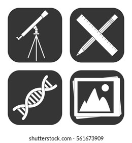 School and study icons vector set on gray  buttons