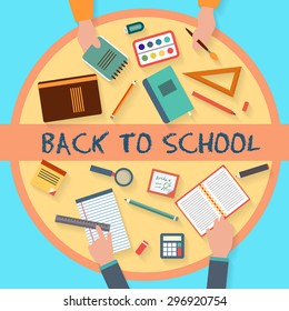 School studying icon set. Vector flat design collection.
