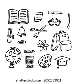 school stuff doodle icons, vector illustration