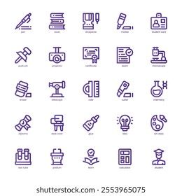 School Stuff icon pack for your website, mobile, presentation, and logo design. School Stuff icon basic line gradient design. Vector graphics illustration and editable stroke.