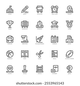 School Stuff icon pack for your website, mobile, presentation, and logo design. School Stuff icon outline design. Vector graphics illustration and editable stroke.