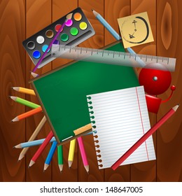 School stuff on wooden board 1