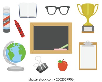 School stuff vector set. Back to school stationary. Supplies for office and education. Equipment for teachers and children.