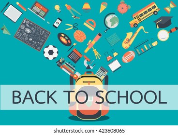 School stuffs flowing into school back. Back to school concept for background ,banner, poster and design element