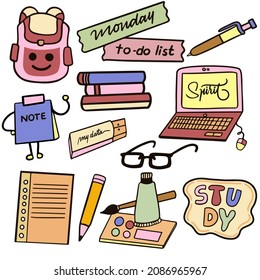 School stuffs. These school stuffs can be used as sticker, poster or any kinds of design you would make