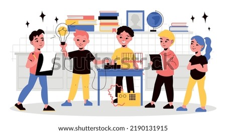 School subject background with education and knowledge symbols flat vector illustration