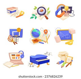 School Subject Composition with Education Object Vector Set