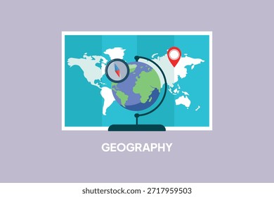 School subject geography. School Subject Concept. Colored flat vector illustration isolated