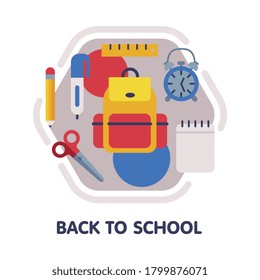 Icono de asignatura escolar, disciplina educativa y científica con elementos relacionados Ilustración vectorial de estilo plano aislada en fondo blanco