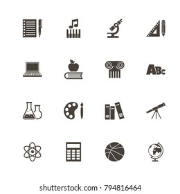 School Subject icons. Perfect black pictogram on white background. Flat simple vector icon.