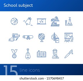 School subject line icon set. Knowledge, school, science. Studying concept. Can be used for topics like education, webinar, college
