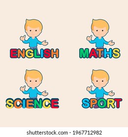 school subjects with cute boy vector illustration