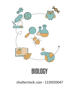 School subjects design concept. Biology. Background with education icons.