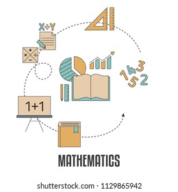 School subjects design concept. Mathematics. Background with education icons.