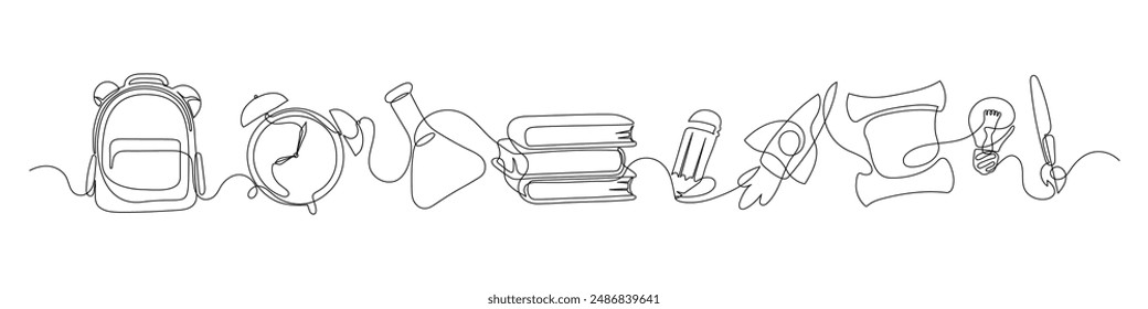 School subjects doodle border frame. Continuous line drawing.