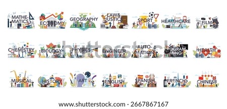 School subjects and educational class set. Modern school education system. Education vector illustration.
