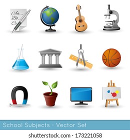 School Subjects Icon Set - Vector Illustration