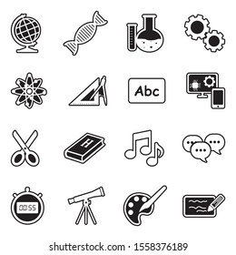 School Subjects Icons. Line With Fill Design. Vector Illustration.