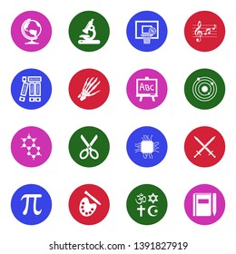 School Subjects Icons. Set 2. White Flat Design In Circle. Vector Illustration.