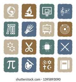 School Subjects Icons. Set 2. Grunge Color Flat Design. Vector Illustration. 