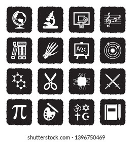 School Subjects Icons. Set 2. Grunge Black Flat Design. Vector Illustration. 