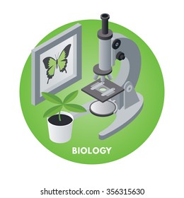 School subjects isometric vector illustration. Biology icon.