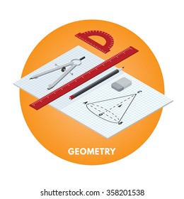 School subjects isometric vector illustration. Geometry icon.