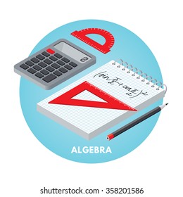 School subjects isometric vector illustration. Algebra icon.