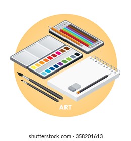 School subjects isometric vector illustration. Art icon.