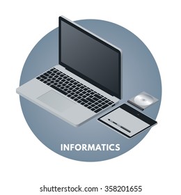 School subjects isometric vector illustration. Informatics icon.