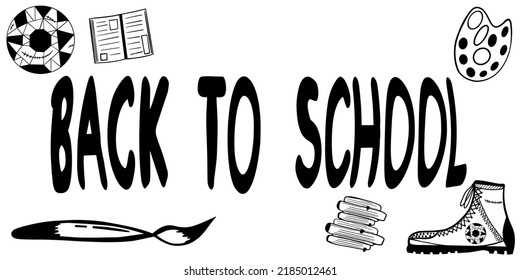 school subjects linear illustration. Hand-drawn doodle set. Line art style. line drawing style, vector design. back to school banner