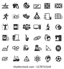 School subjects, monochrome icons set. Lessons, simple symbols collection