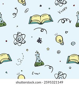 School subjects and sciences. Vivid Vector Seamless Education Theme Pattern for Wrapping Paper Print Gift Background