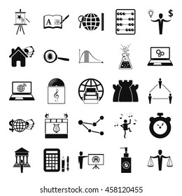 School Subjects silhouette simple icon set on background