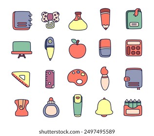 School subjects. Study and knowledge. Hand drawn style. Vector drawing. Collection of design elements.