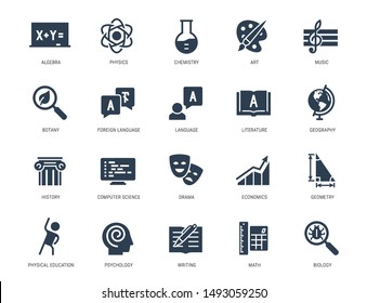 School Subjects Vector Icon Set in Glyph Style
