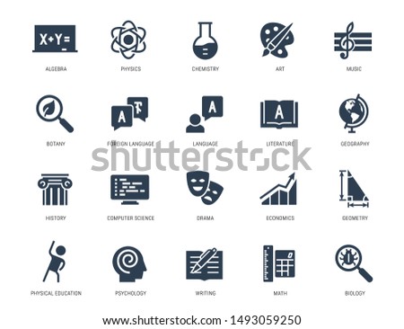 School Subjects Vector Icon Set in Glyph Style