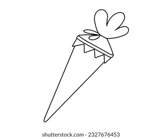 School sugar cone.Back to school,zuckertute for students or firts grader children.Simple line vector illustration in black and white for color pages