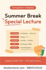School summer vacation special class flyer poster template vector