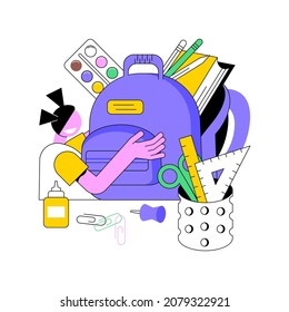 School Supplies Abstract Concept Vector Illustration. Back To School Shopping List, Online Wholesale, Kids Stationery, Verified Supplier Materials, Buy Classroom Equipment Abstract Metaphor.