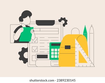 School supplies abstract concept vector illustration. Back to school shopping list, online wholesale, kids stationery, verified supplier materials, buy classroom equipment abstract metaphor.