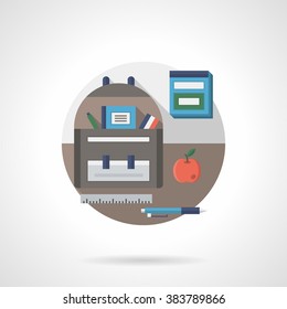 School supplies and accessories. Back to school concept. Single detailed flat color style vector icon. Web design elements for business, site, mobile app. 