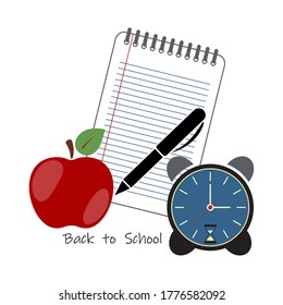 School supplies with alarm icon. Modern design elements of education concept. Vector illustration isolated.