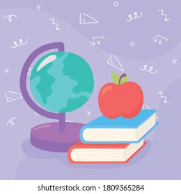 school supplies apple books globe map cartoon vector illustration